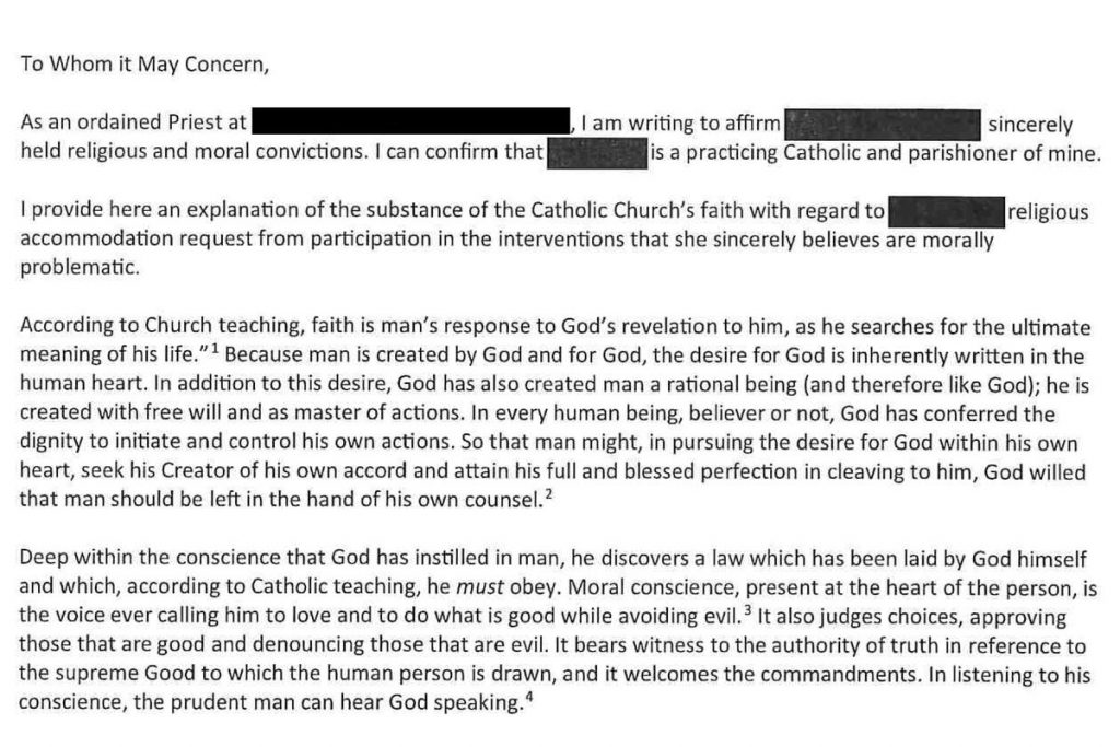 COVID Vaccine Religious Exemption Letters Show Battle Of Faith Vs 